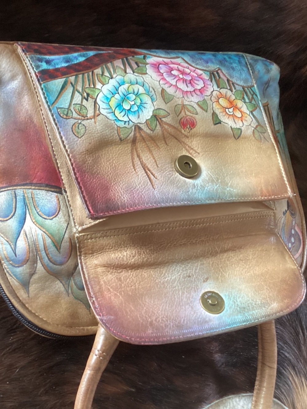 Beautiful Anuschka Butterfly Flower Design Leather Top Handle Carry Handbag🦋🦋 - Picture 9 of 13